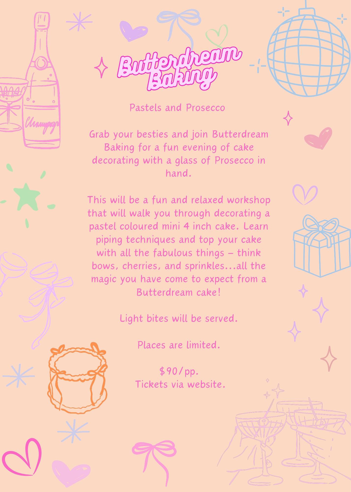 Pastels and Prosecco - cake and sip! 24 October 2025 (6pm - 8pm)